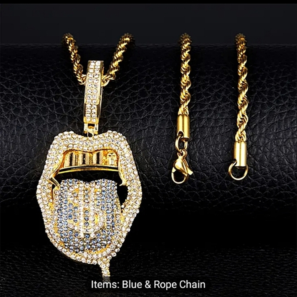 Iced out hip-hop dollar sign tongue